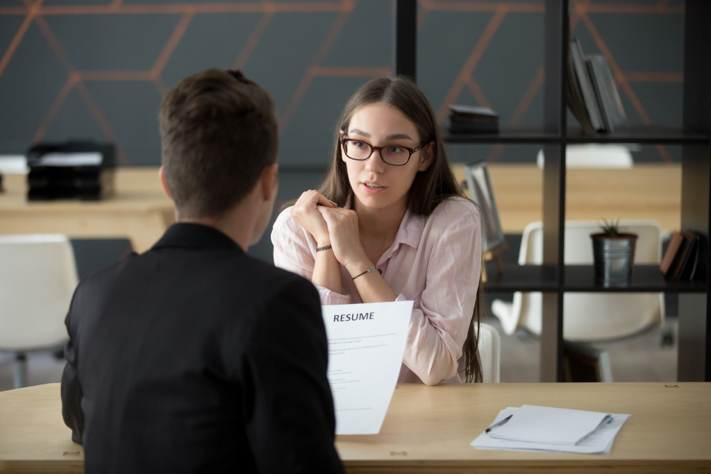 woman being interviewed